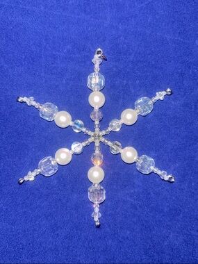 Clear Crystal and Pearl Snowflake Ornament - White